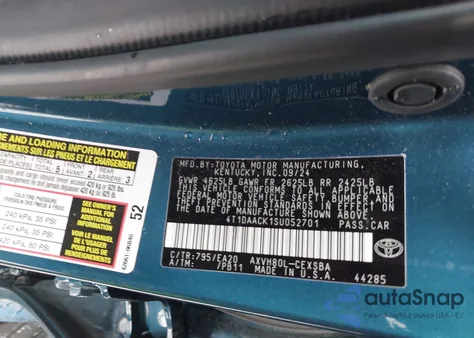 2025 Toyota Camry Se from USA, damaged, VIN 4T1DAACK1SU052701